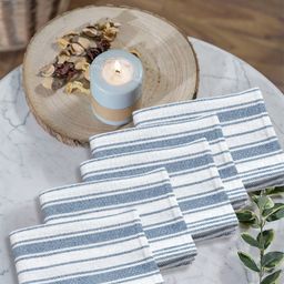 FABINALIV Set Of 5 Blue & White Striped 300 GSM Cotton Hand Towels-24