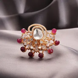 Saraf RS Jewellery Gold Plated Kundan Beads Studded Floral Adjustable Cocktail Finger Ring-28