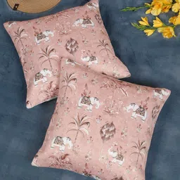 SOKNACK Peach-Coloured & White 2 Pieces Ethnic Motifs Velvet Square Cushion Covers-14