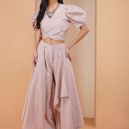 Stitchinc The Sailor Puff Sleeve Cotton Linen Top & Flare Palazzo-image-89