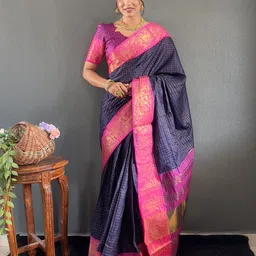 LeeliPeeri Designer Checked Woven Design Zari Cotton Blend Saree-image-56