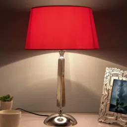 Homesake Silver Classic Cubist Chrome Lamp with Red Shade (Bulb Included) - Set of 1-42