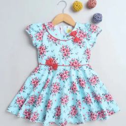 The Magic Wand Kids Aqua Blue & Pink Floral Print Dress-picture-2