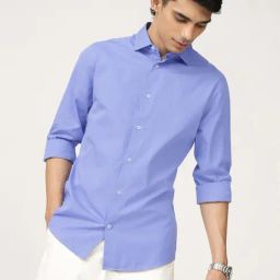 Andamen Blue Cotton Regular Fit Shirt-image-36