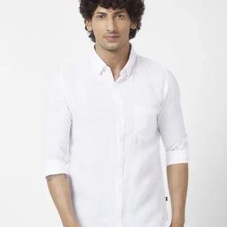 Spykar White Linen Regular Slim Fit Shirt-picture-5
