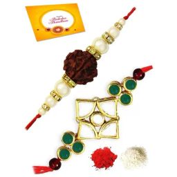 Karatcart Gold-Plated Kundan Rakhi with Roli Chawal & Greeting Card for Brother - Set of 2-15