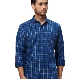 Park Avenue Blue Slim Fit Check Shirt-image-63