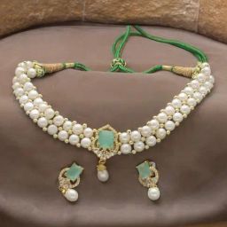 Sri Jagdamba Pearls Charming 2 String White Pearl Necklace Set-image-27