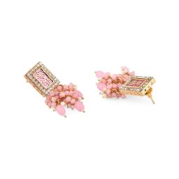 Zaveri Pearls Pink Ethnic Dazzling Austrian Diamonds & Clustered Beads Drop Earrings-ZPFK15221 image 3