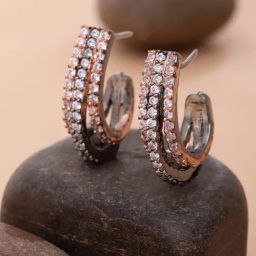 Zeneme Rose Gold Plated Gunmetal Toned Classic Hoop Earrings-3