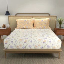 Urban Space Divine Autumn Peach Cotton 144 TC Bedsheet With 2 Pillow Cover-image-15