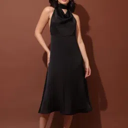 PURVAJA Black Satin Solid Dress-picture-38