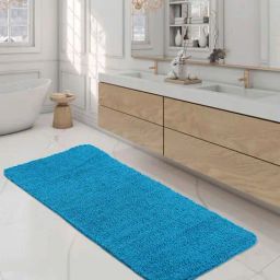 OBSESSIONS Teal Blue Polyester Quick Dry & Anti Skid Bath Mat (Large)-picture-20