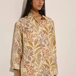 Utsa by Westside Beige Botanical Printed Cotton Tunic-image-27