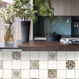 INDIAN ROYALS Brown & Grey Square Floral Printed Self-Adhesive & Durable Wall Sticker-20