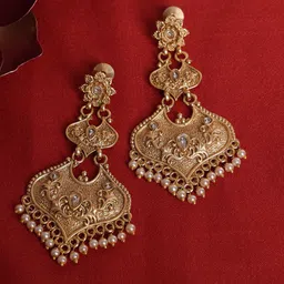 PANASH Gold Plated Kundan Contemporary Drop Earrings-36