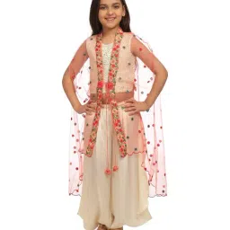BIBA Girls Ivory Embroidered Lehenga & Choli With Shrug-image-3