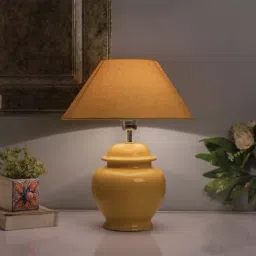 Homesake Yellow Ceramic Guard Shaped Table Lamps with Golden Shade - Set of 2-19