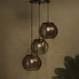 Homesake 3-Lights Round Cluster Brown Metal Classic Moroccan Pendant Light - Set of 1-16