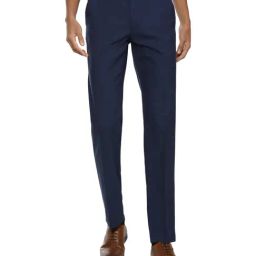 Van Heusen Navy Slim Fit Checks Flat Front Trousers-image-22
