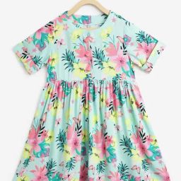 Campana Kids Sea Green Floral Print Full Sleeves Dress-image-95