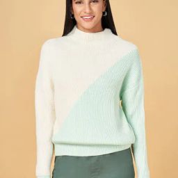 Honey by Pantaloons White & Green Color-Block Sweater-picture-13
