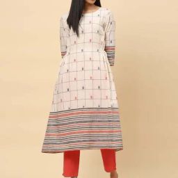Biba White Cotton Printed Straight Kurta-image-66