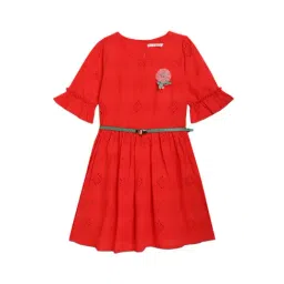 Elle Kids Red Self Design Dress-picture-6
