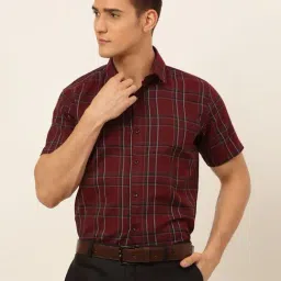 Jainish Maroon Regular Fit Checks Shirt-image-4