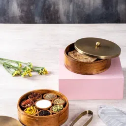 Nestroots Printed Brown Wood Serving Set-7