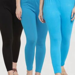 Gracit Black & Blue Mid Rise Leggings - Pack Of 3-image-57