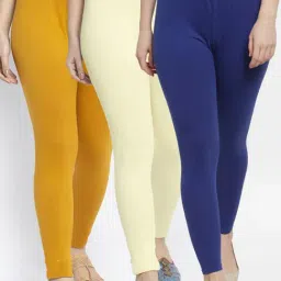Gracit Blue & Cream Mid Rise Leggings - Pack Of 3-image-66