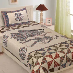 LIVING ROOTS Purple Ethnic Motifs Cotton 144 TC Single Bedsheet with 1 Pillow Cover-picture-23