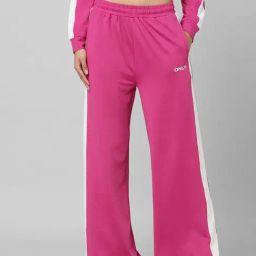 Only Pink Cotton Color-Block Straight Fit High Rise Pants-image-60