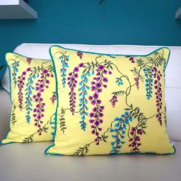 TARA Sparkling Homes Wisteria Yellow Cotton Cushion Cover - Set of 2-image-66