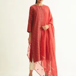 ANCESTRY Red Embroidered Dupatta-24
