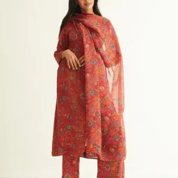 ANCESTRY Red Printed Dupatta-picture-24