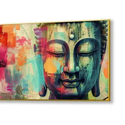 Nestroots Multicolor Canvas Buddha Head A Colorful Serenity Wall Painting - White Floating Frame image 3