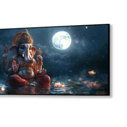 Nestroots Multicolor Canvas Lord Ganesha In Divine Moon Wall Painting - Single Frame image 3
