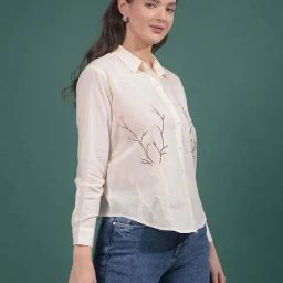 Crimsoune Club Beige Embroidered Casual Shirt-image-64