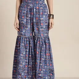 Shae by SASSAFRAS Women Blue Ethnic Motifs Printed Flared Ethnic Palazzos-24