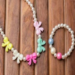 Jewelz Stylish Kids' White Bow Design Necklace & Bracelet Set for Kids - Pack of 2-25