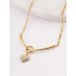 Palmonas White Crystal Heart Charm Gold Necklace for Womens-picture-44