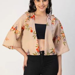 Moomaya Dark Beige Cotton Floral Print Jacket-picture-39