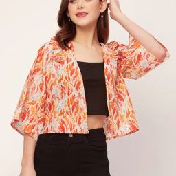 Moomaya Orange Cotton Printed Jacket-image-61