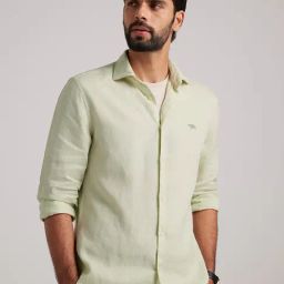 ANDAMEN Green Regular Fit Linen Shirt-image-15