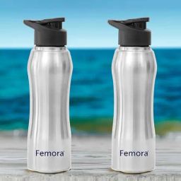 Femora Silver Stainless Steel Water Bottle With Sipper Cap (1 L) - Set of 2-25