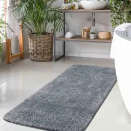 OBSESSIONS Grey Polyester Quick Dry & Anti Skid Bath Mat (Large)-picture-46