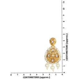 Priyaasi Gold-Plated AD & Kundan Studded Floral Pattern Tear Shaped Dangler Earrings image 3