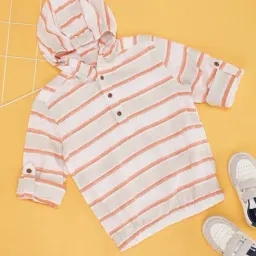 Pantaloons Junior Boys Flame Orange Striped Shirt-picture-4